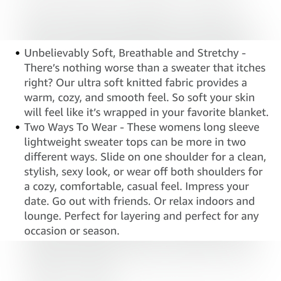 Three Sixty Six Women's Off Shoulder Soft Stretchy Breathable Sweater, XS/S - Picture 6 of 12